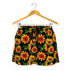 Black Autumn Sunflower Pattern Print Women's Shorts