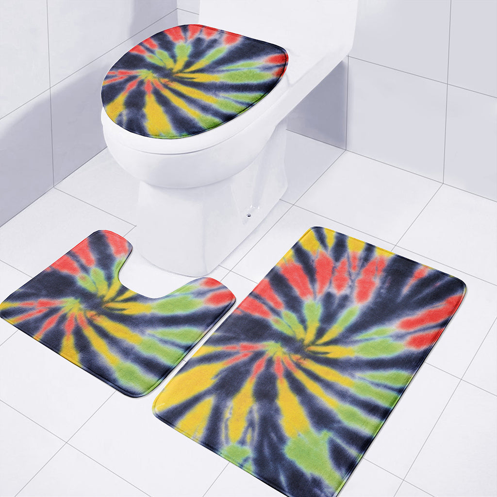 Black Backed Spiral Tie Dye Print 3 Piece Bath Mat Set