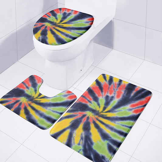 Black Backed Spiral Tie Dye Print 3 Piece Bath Mat Set