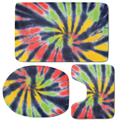 Black Backed Spiral Tie Dye Print 3 Piece Bath Mat Set