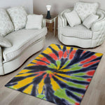Black Backed Spiral Tie Dye Print Area Rug