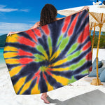 Black Backed Spiral Tie Dye Print Beach Sarong Wrap
