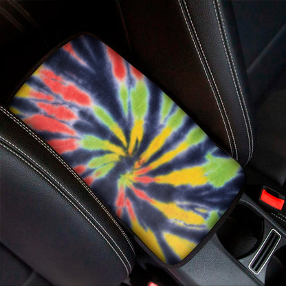 Black Backed Spiral Tie Dye Print Car Center Console Cover