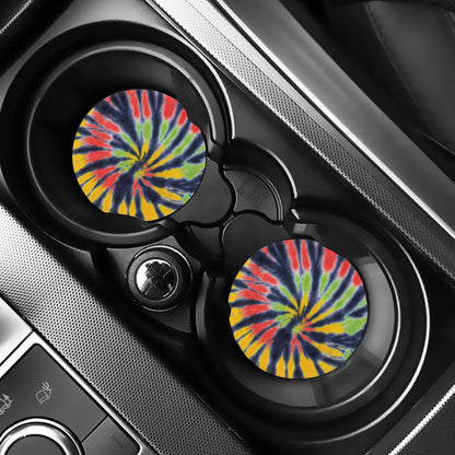 Black Backed Spiral Tie Dye Print Car Coasters