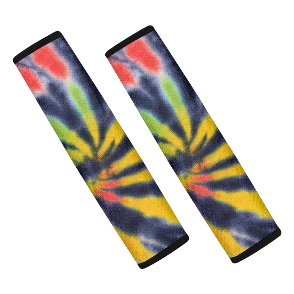Black Backed Spiral Tie Dye Print Car Seat Belt Covers