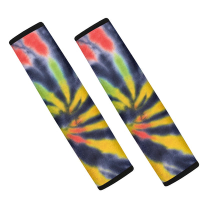 Black Backed Spiral Tie Dye Print Car Seat Belt Covers
