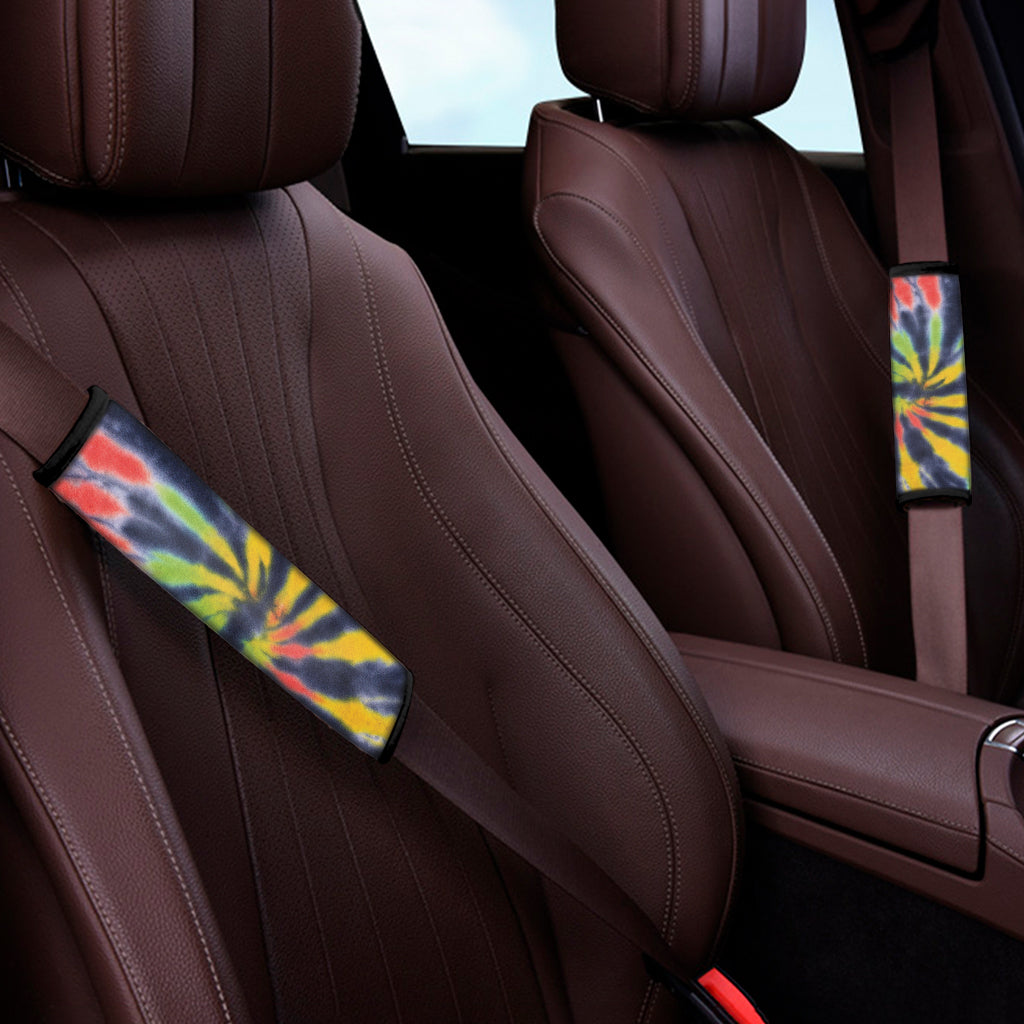 Black Backed Spiral Tie Dye Print Car Seat Belt Covers