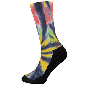 Black Backed Spiral Tie Dye Print Crew Socks