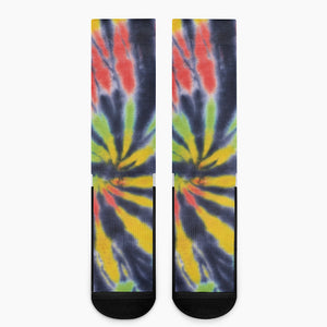 Black Backed Spiral Tie Dye Print Crew Socks