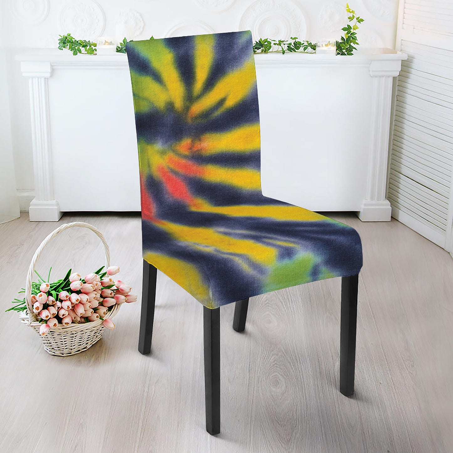 Black Backed Spiral Tie Dye Print Dining Chair Slipcover