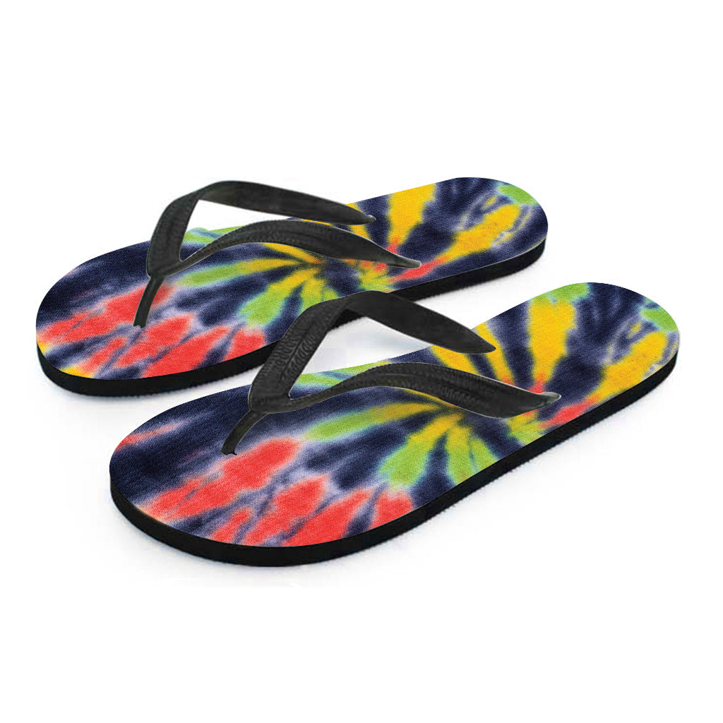 Black Backed Spiral Tie Dye Print Flip Flops