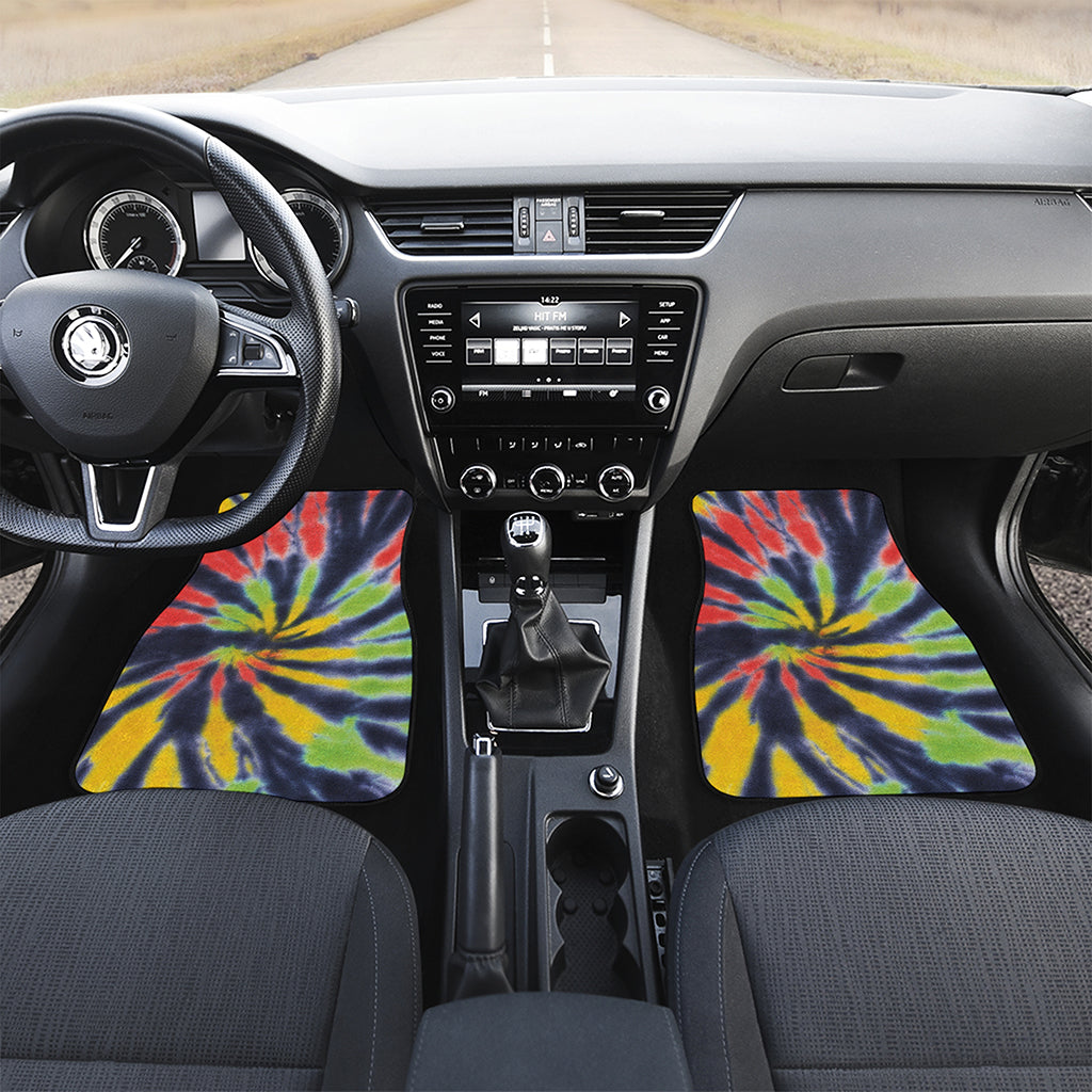Black Backed Spiral Tie Dye Print Front and Back Car Floor Mats