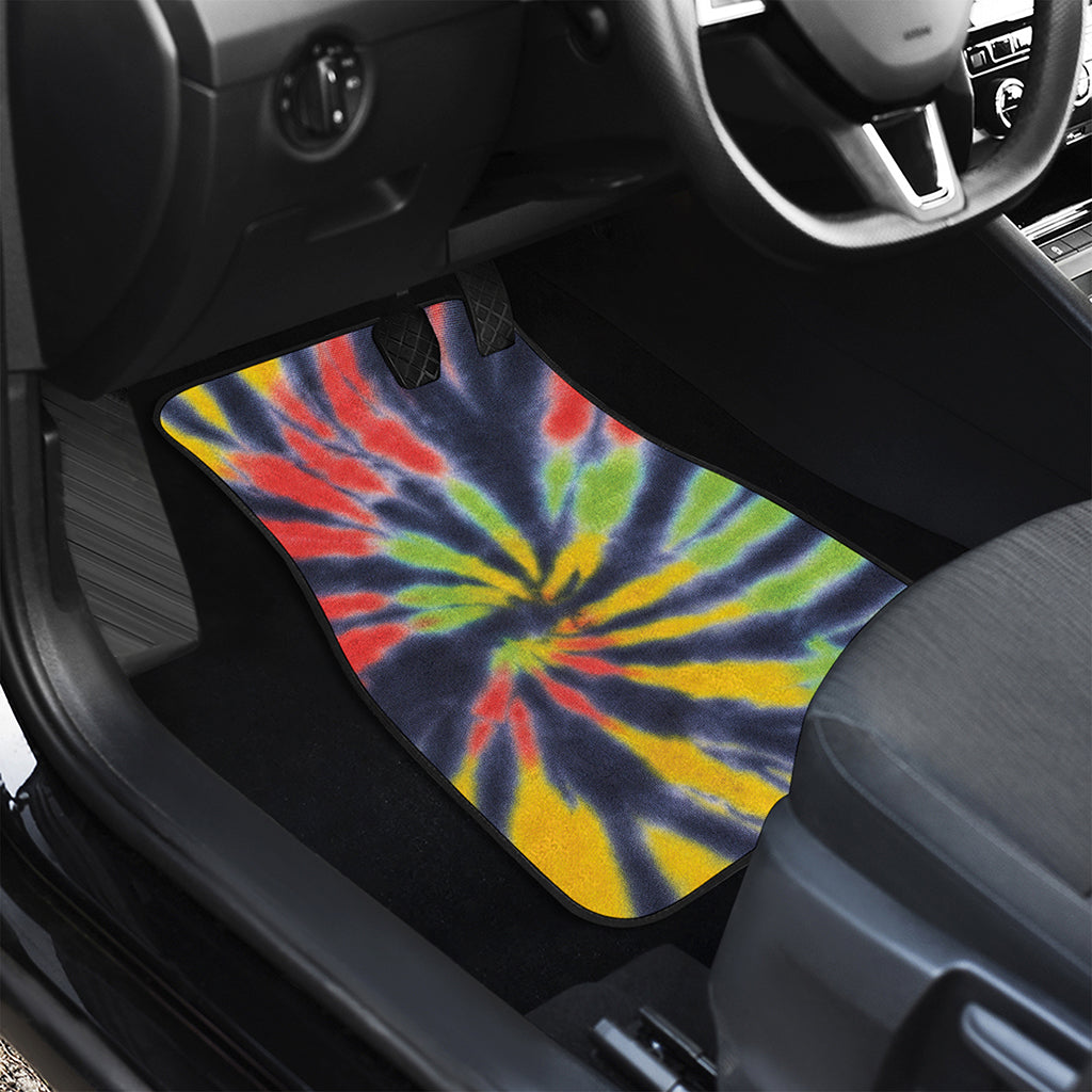 Black Backed Spiral Tie Dye Print Front and Back Car Floor Mats
