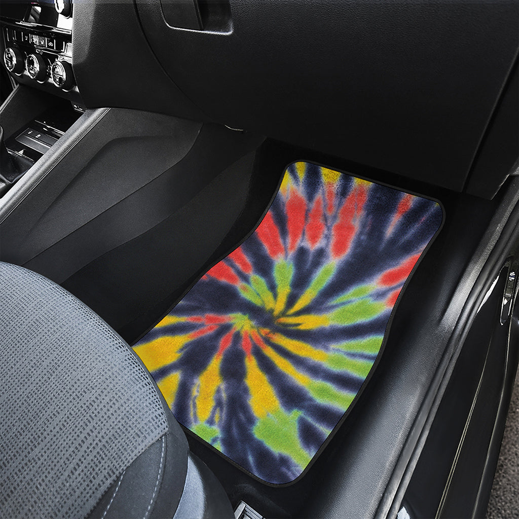 Black Backed Spiral Tie Dye Print Front and Back Car Floor Mats