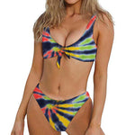 Black Backed Spiral Tie Dye Print Front Bow Tie Bikini