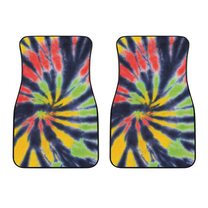 Black Backed Spiral Tie Dye Print Front Car Floor Mats