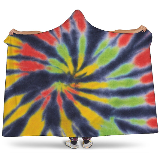 Black Backed Spiral Tie Dye Print Hooded Blanket