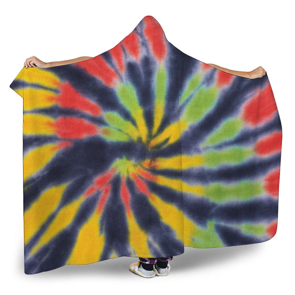 Black Backed Spiral Tie Dye Print Hooded Blanket