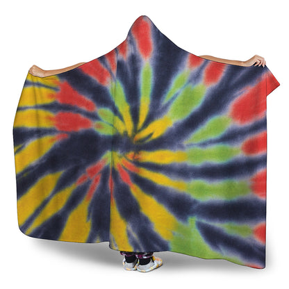 Black Backed Spiral Tie Dye Print Hooded Blanket