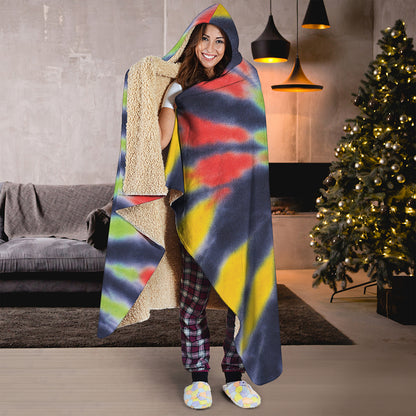 Black Backed Spiral Tie Dye Print Hooded Blanket