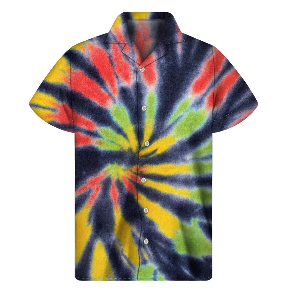 Black Backed Spiral Tie Dye Print Men's Short Sleeve Shirt