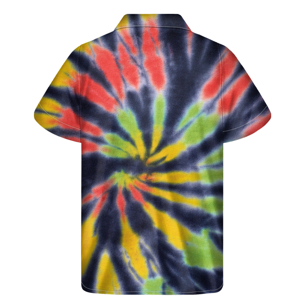 Black Backed Spiral Tie Dye Print Men's Short Sleeve Shirt