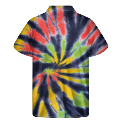 Black Backed Spiral Tie Dye Print Men's Short Sleeve Shirt