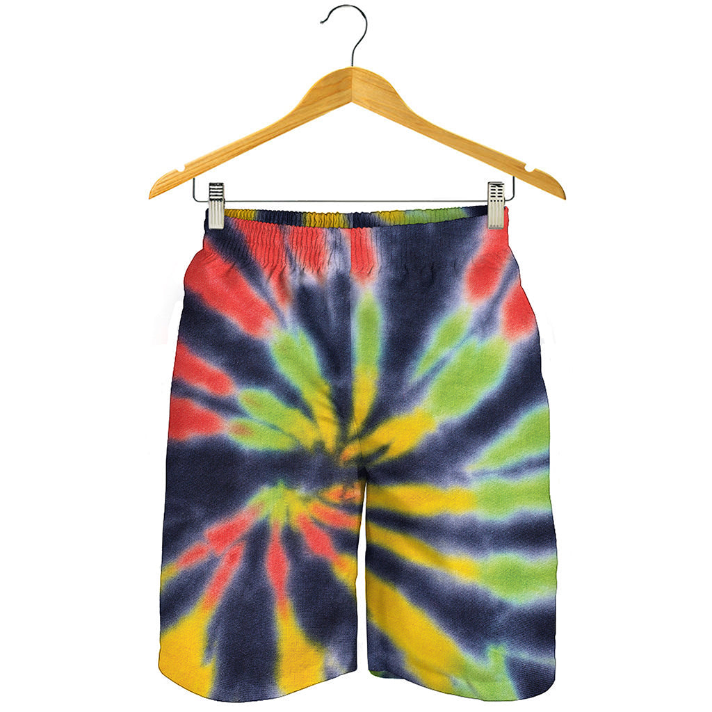 Black Backed Spiral Tie Dye Print Men's Shorts