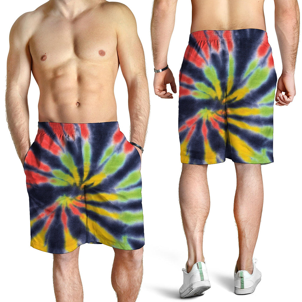 Black Backed Spiral Tie Dye Print Men's Shorts