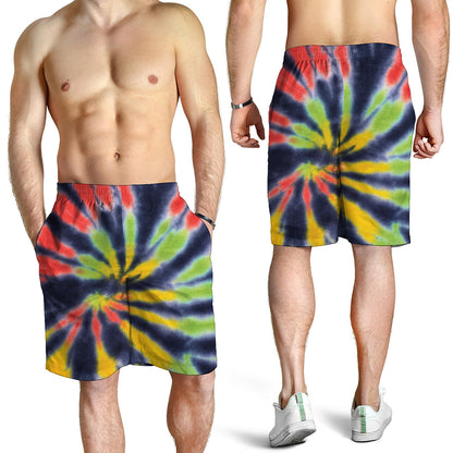 Black Backed Spiral Tie Dye Print Men's Shorts