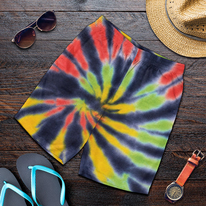 Black Backed Spiral Tie Dye Print Men's Shorts