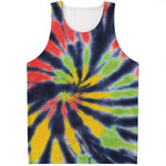 Black Backed Spiral Tie Dye Print Men's Tank Top
