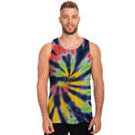 Black Backed Spiral Tie Dye Print Men's Tank Top