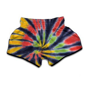 Black Backed Spiral Tie Dye Print Muay Thai Boxing Shorts