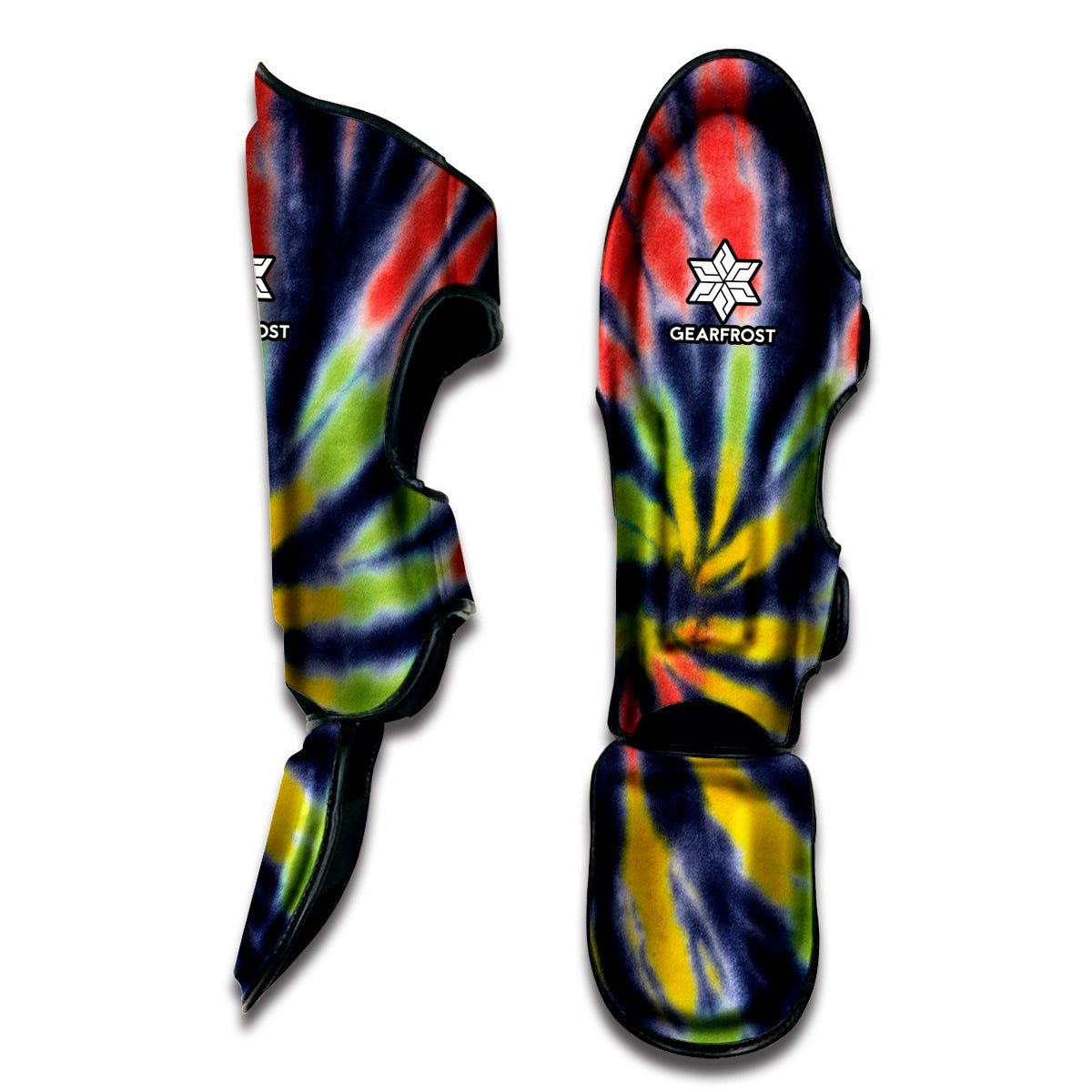 Black Backed Spiral Tie Dye Print Muay Thai Shin Guard