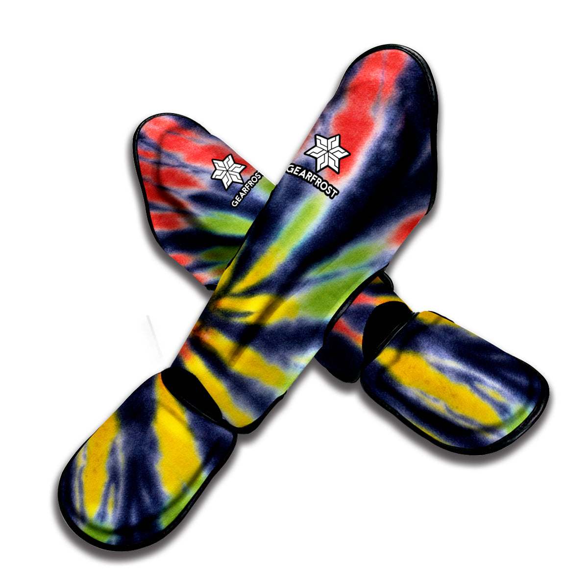 Black Backed Spiral Tie Dye Print Muay Thai Shin Guard