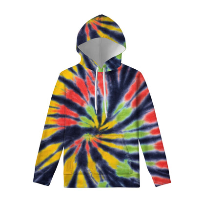 Black Backed Spiral Tie Dye Print Pullover Hoodie