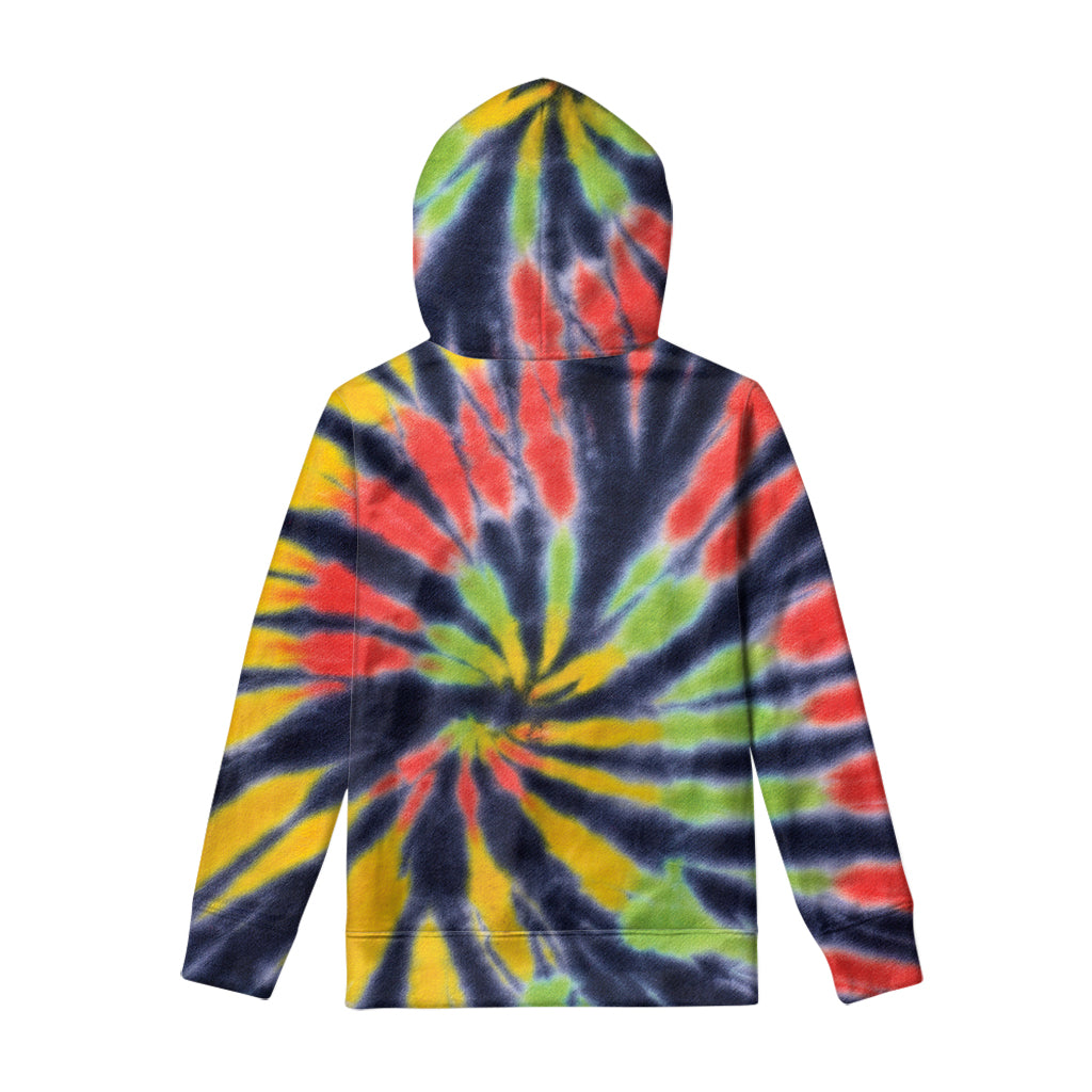 Black Backed Spiral Tie Dye Print Pullover Hoodie