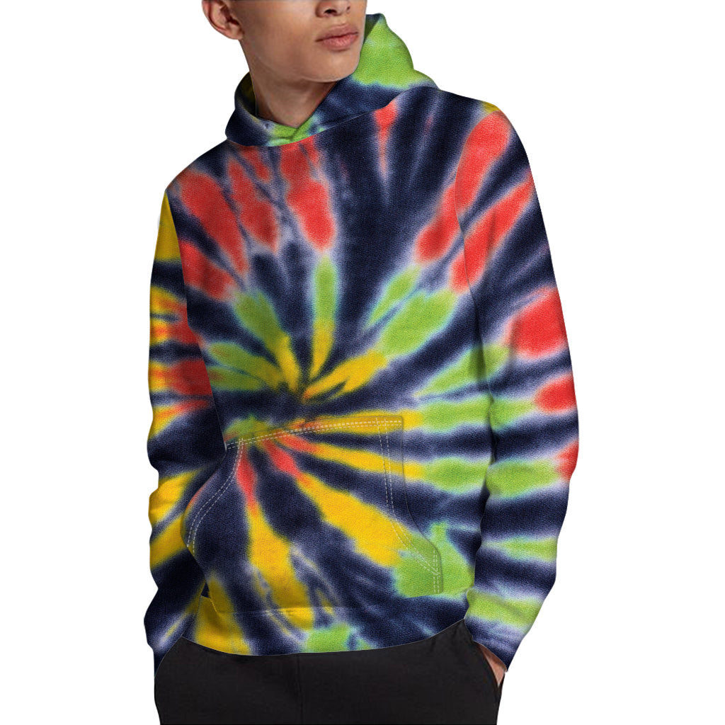 Black Backed Spiral Tie Dye Print Pullover Hoodie