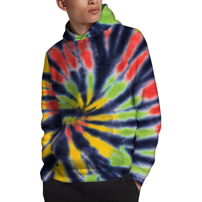 Black Backed Spiral Tie Dye Print Pullover Hoodie