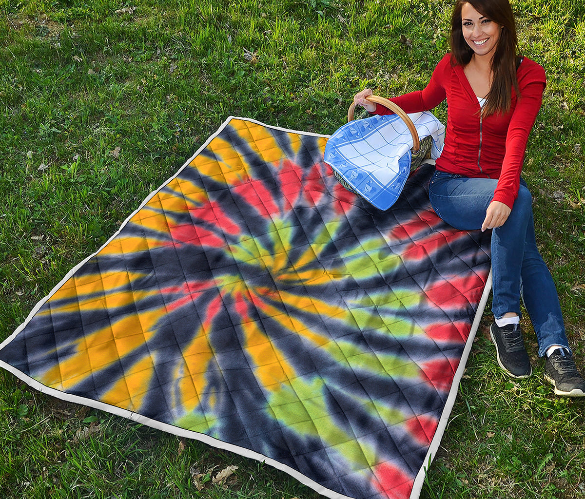 Black Backed Spiral Tie Dye Print Quilt