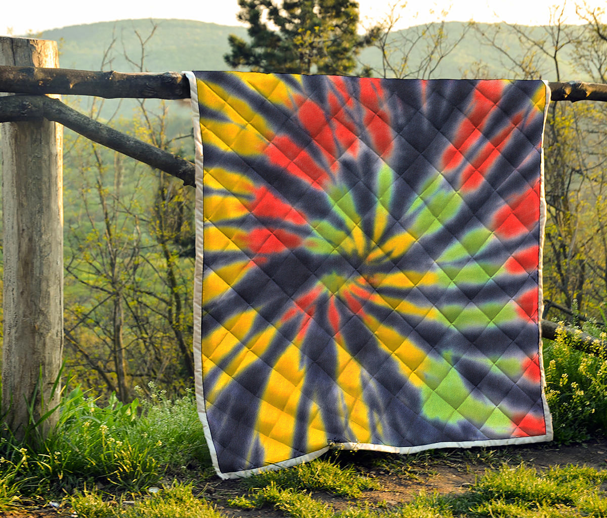 Black Backed Spiral Tie Dye Print Quilt