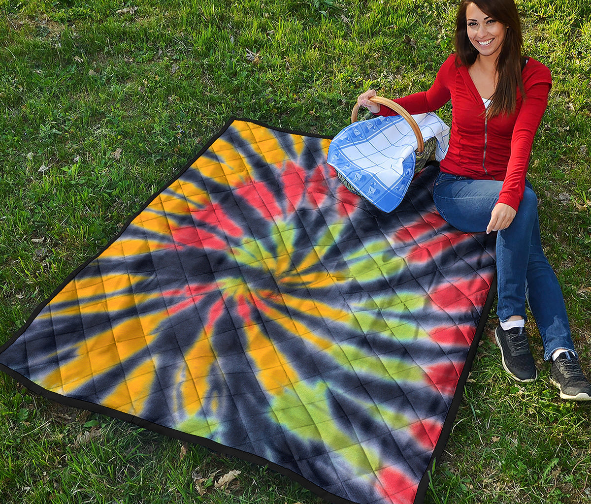 Black Backed Spiral Tie Dye Print Quilt