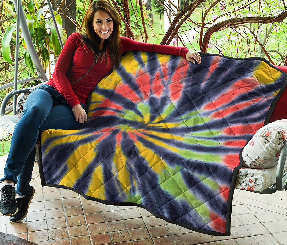 Black Backed Spiral Tie Dye Print Quilt