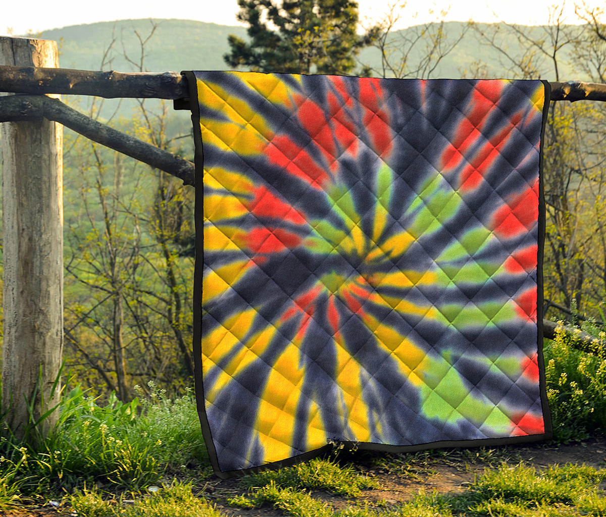 Black Backed Spiral Tie Dye Print Quilt