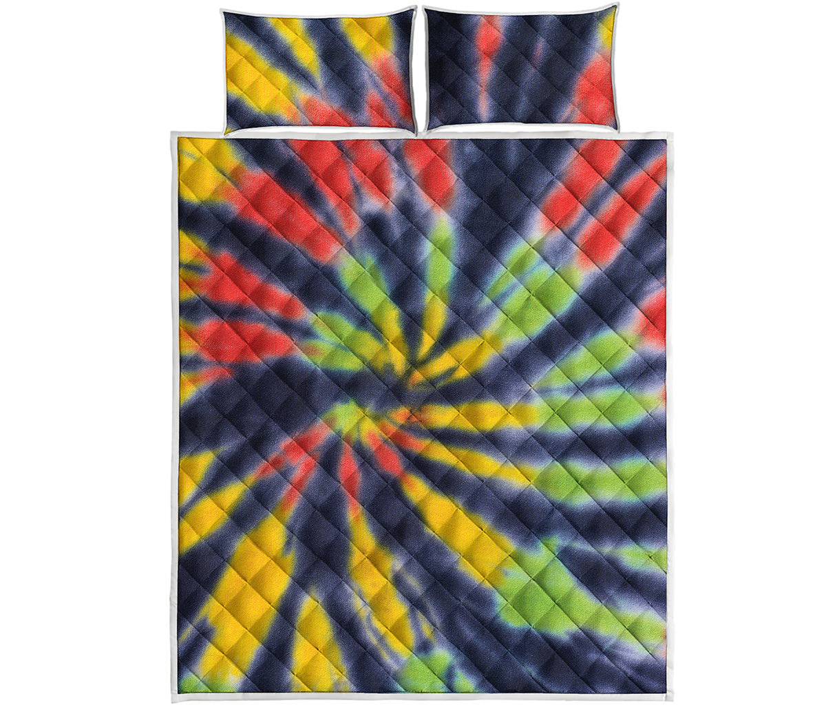 Black Backed Spiral Tie Dye Print Quilt Bed Set