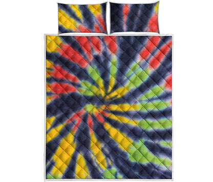 Black Backed Spiral Tie Dye Print Quilt Bed Set