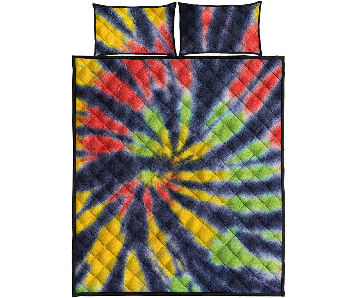 Black Backed Spiral Tie Dye Print Quilt Bed Set