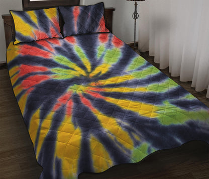 Black Backed Spiral Tie Dye Print Quilt Bed Set