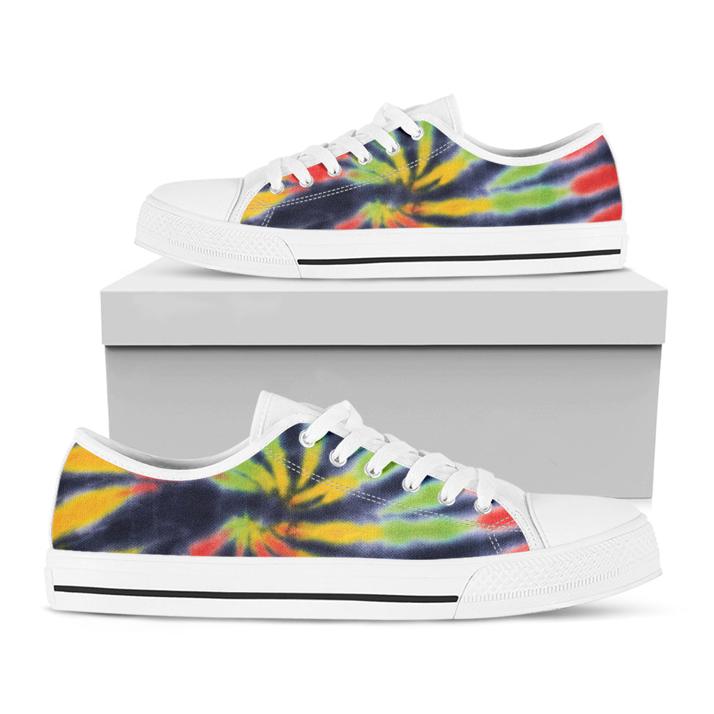 Black Backed Spiral Tie Dye Print White Low Top Shoes